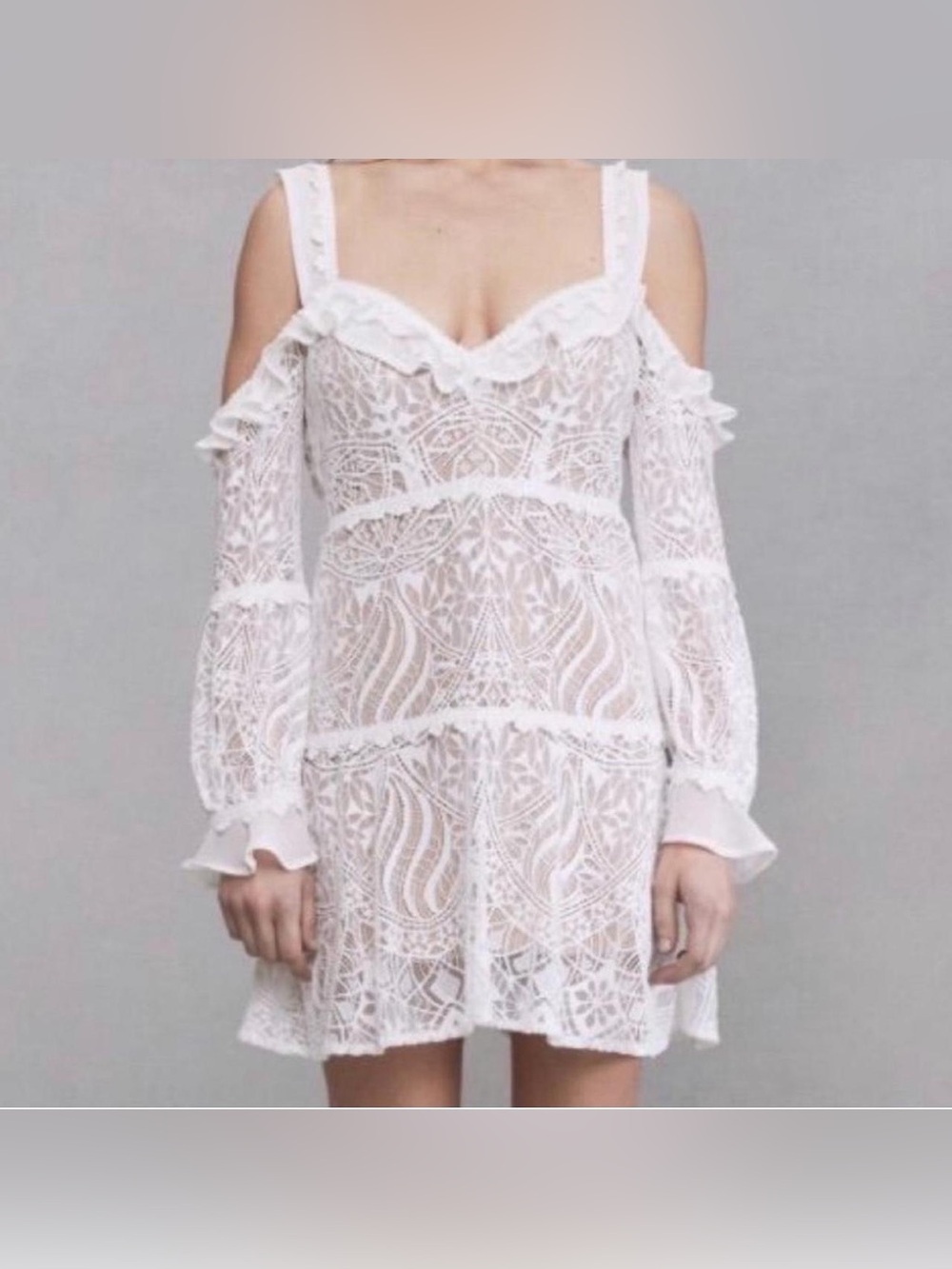 For Love And Lemons White Lace Cold-Shoulder Mini Chemise Size XS